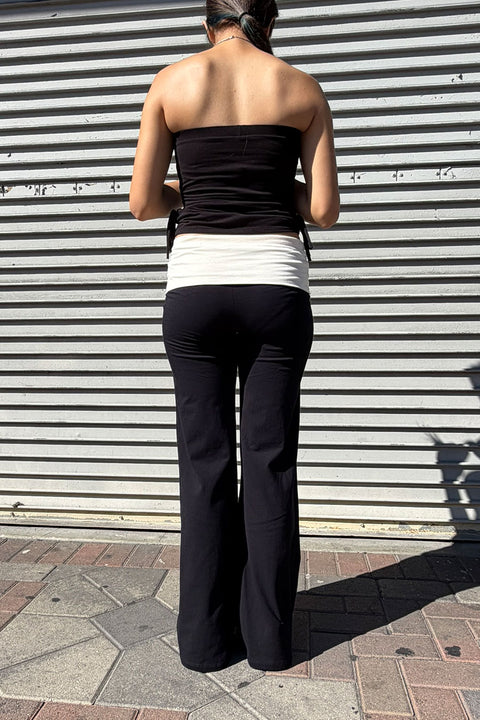 Basic Contrasting Color Folded Waist Yoga Pants