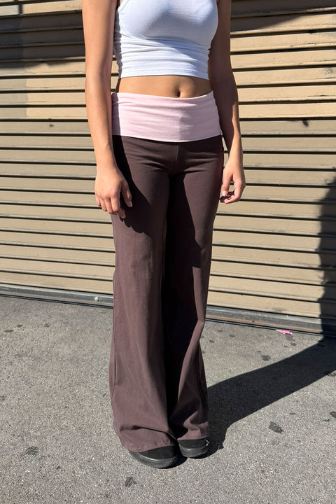 Basic Contrasting Color Folded Waist Yoga Pants