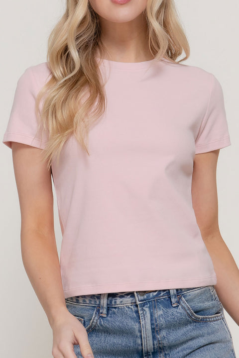 Basic Short Sleeve Crew Neck Rib Tee