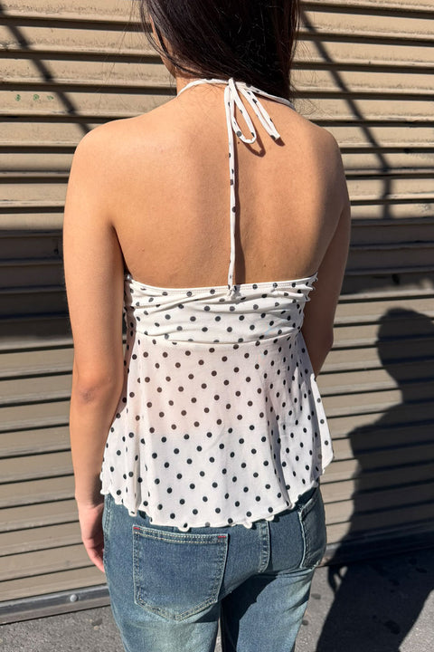 Polka Dot Mesh Print Bead Embellished Bandeau Camisole Top