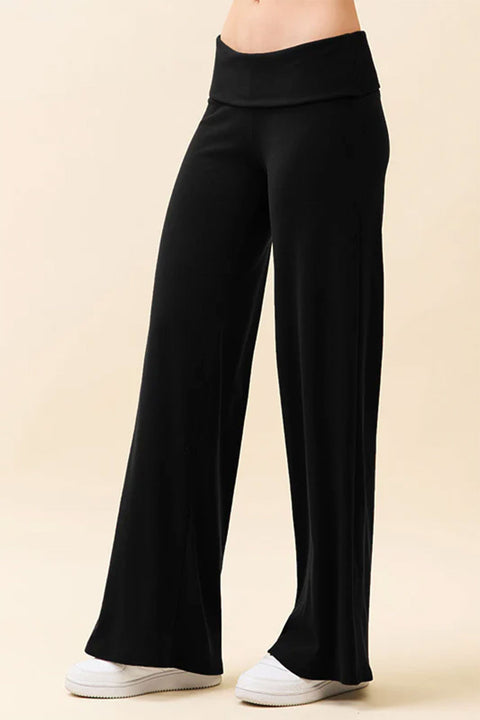 Basic Low-Rise Soft Wide Leg Fold Over Lounge Pants