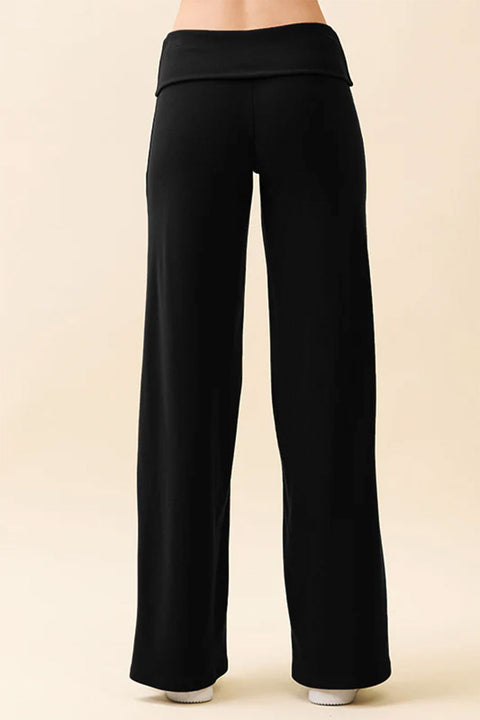 Basic Low-Rise Soft Wide Leg Fold Over Lounge Pants