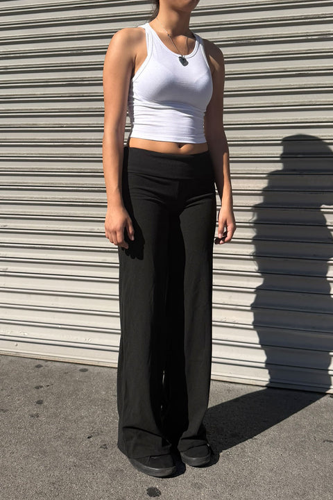 Basic Low-Rise Soft Wide Leg Fold Over Lounge Pants