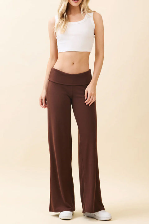 Basic Low-Rise Soft Wide Leg Fold Over Lounge Pants