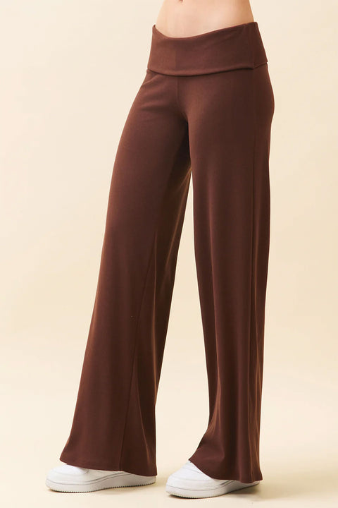 Basic Low-Rise Soft Wide Leg Fold Over Lounge Pants
