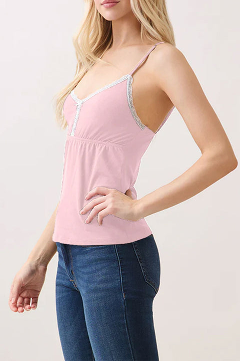 2000s Babydoll Lace Trimmed Cami Top With Baby Buttons