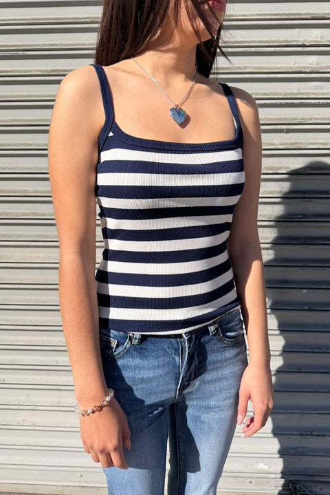 Striped Rib Knit Cami Tank Top