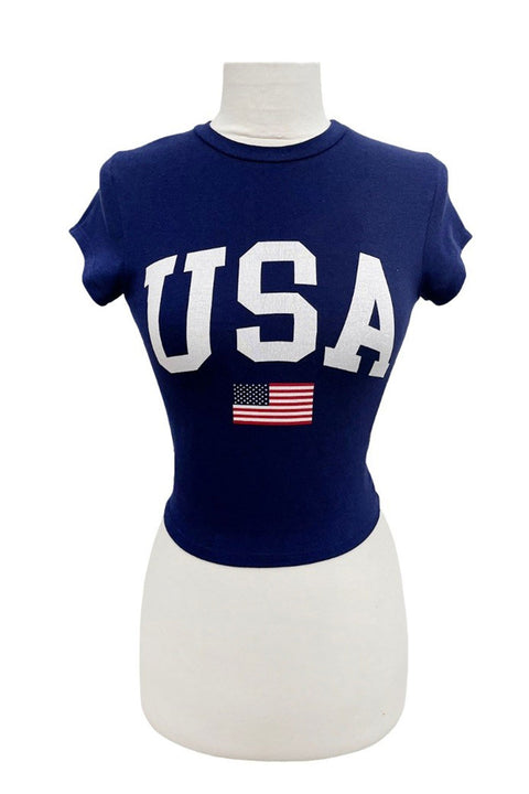 World Cup 2026 "USA" Graphic Short Sleeve Fitted Crop T-shirt