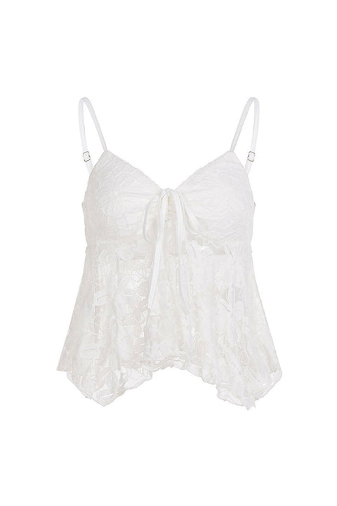 Retro Flower Lace Babydoll Cami Top with Front-Tie