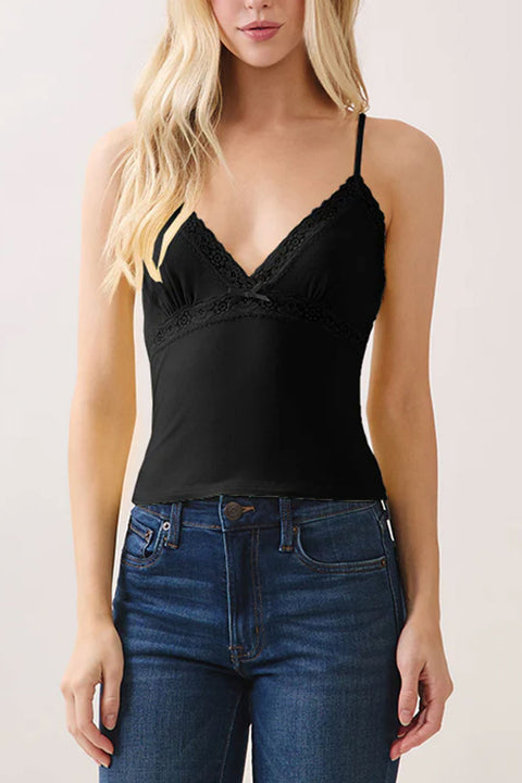 2000s V-Neck Lace & Bow Cami Top