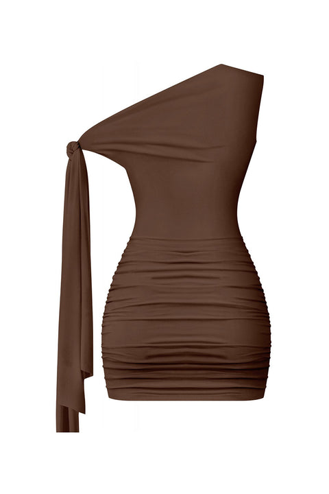 Tresser™ Off Shoulder Ruched Side Sash Tie Mini Bodycon Dress