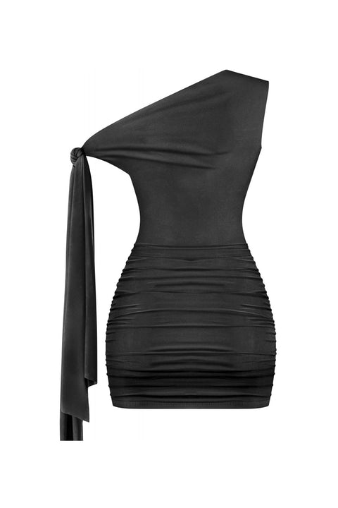 Tresser™ Off Shoulder Ruched Side Sash Tie Mini Bodycon Dress