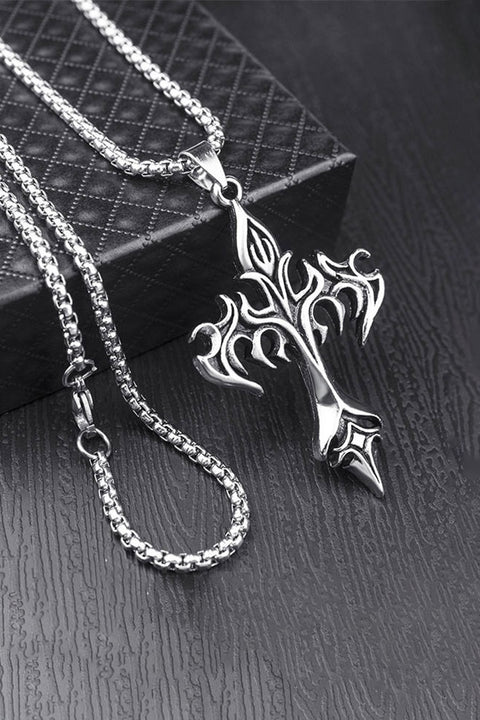 Y2K 2000s Flaming Gothic Cross Pendant Necklace