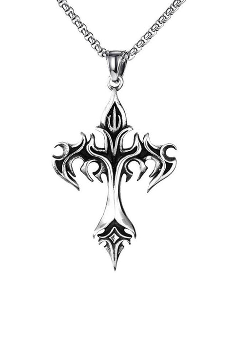 Y2K 2000s Flaming Gothic Cross Pendant Necklace