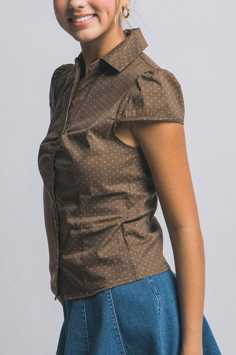 Clean Girl Polka Dot Short-Sleeve Shirt