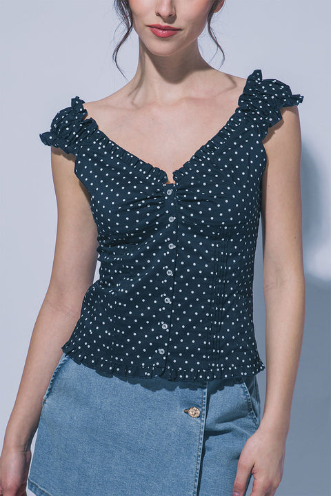 Clean Girl Polka Dot Ruffled Short Sleeve Shirt Top