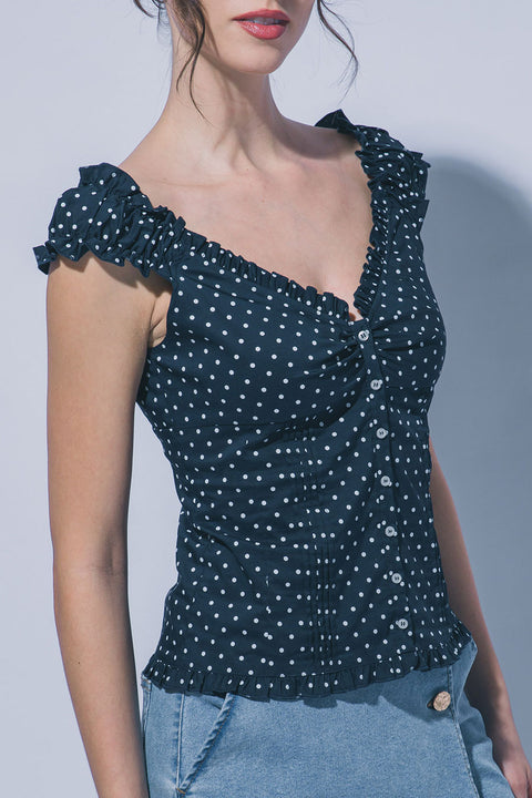 Clean Girl Polka Dot Ruffled Short Sleeve Shirt Top