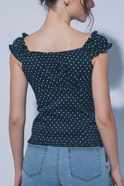 Clean Girl Polka Dot Ruffled Short Sleeve Shirt Top