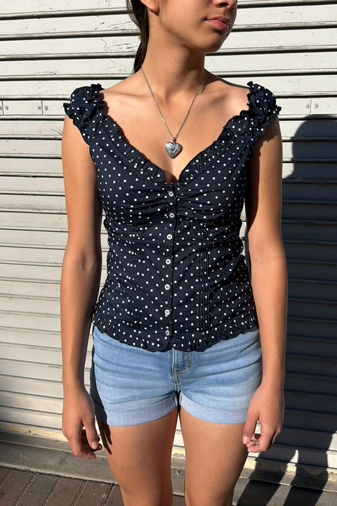 Clean Girl Polka Dot Ruffled Short Sleeve Shirt Top