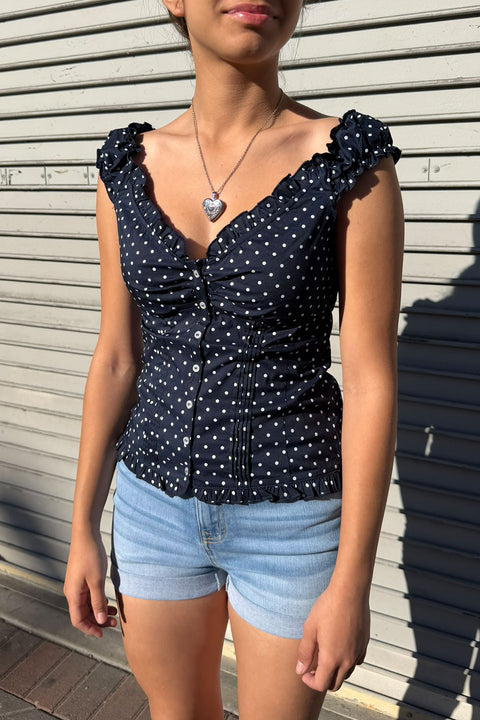 Clean Girl Polka Dot Ruffled Short Sleeve Shirt Top