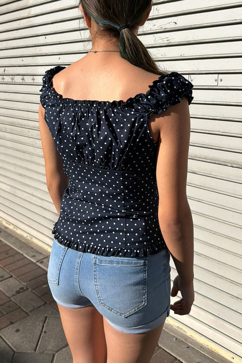 Clean Girl Polka Dot Ruffled Short Sleeve Shirt Top