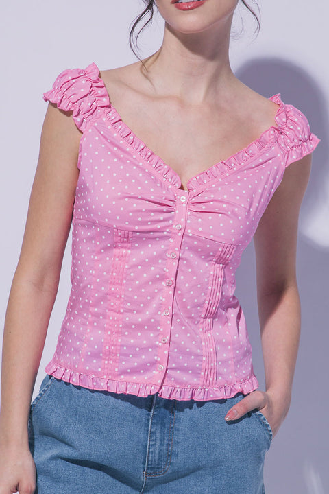 Clean Girl Polka Dot Ruffled Short Sleeve Shirt Top