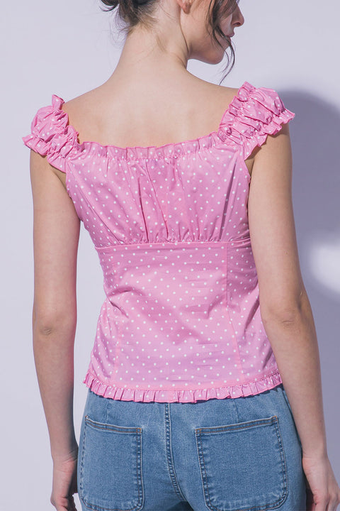 Clean Girl Polka Dot Ruffled Short Sleeve Shirt Top