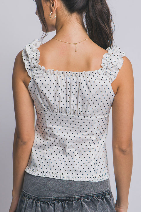Clean Girl Polka Dot Ruffled Short Sleeve Shirt Top