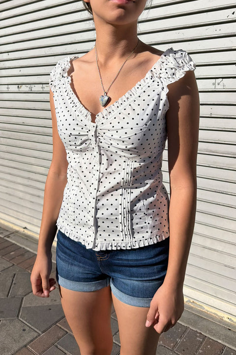 Clean Girl Polka Dot Ruffled Short Sleeve Shirt Top