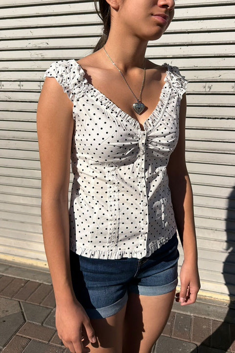 Clean Girl Polka Dot Ruffled Short Sleeve Shirt Top