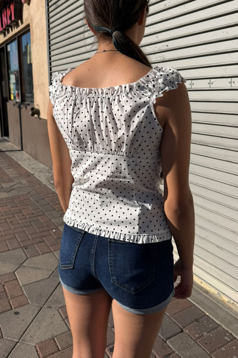 Clean Girl Polka Dot Ruffled Short Sleeve Shirt Top