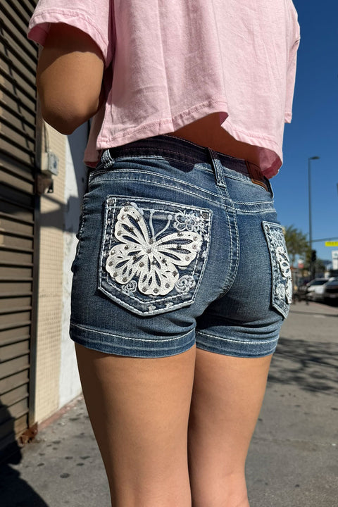 2000s Bedazzled Rhinestone Butterfly Denim Shorts