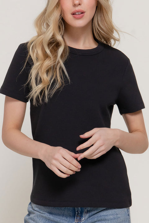 Basic Short Sleeve Round Neck Soft Scuba Knit Top