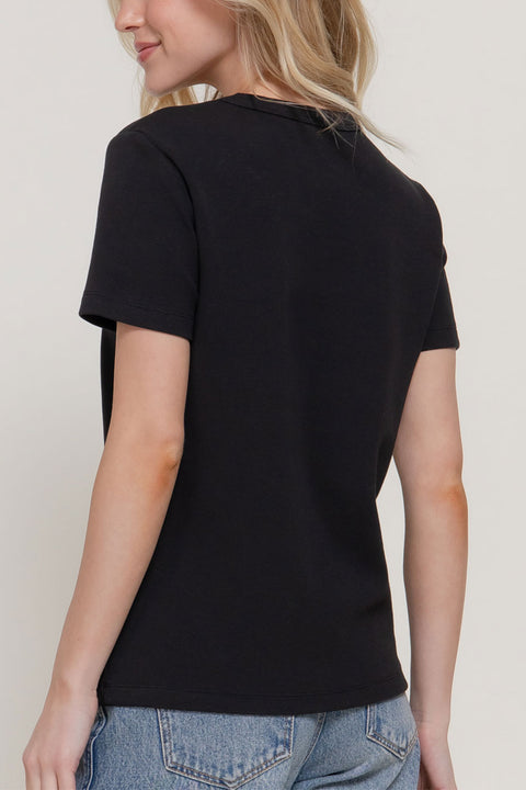 Basic Short Sleeve Round Neck Soft Scuba Knit Top