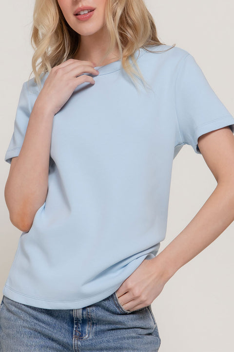 Basic Short Sleeve Round Neck Soft Scuba Knit Top