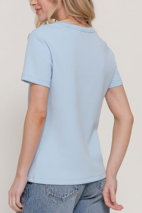 Basic Short Sleeve Round Neck Soft Scuba Knit Top