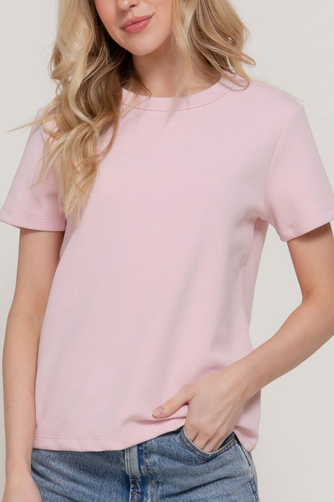 Basic Short Sleeve Round Neck Soft Scuba Knit Top