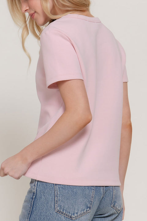 Basic Short Sleeve Round Neck Soft Scuba Knit Top