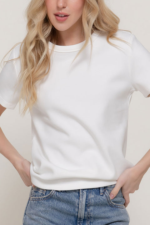 Basic Short Sleeve Round Neck Soft Scuba Knit Top