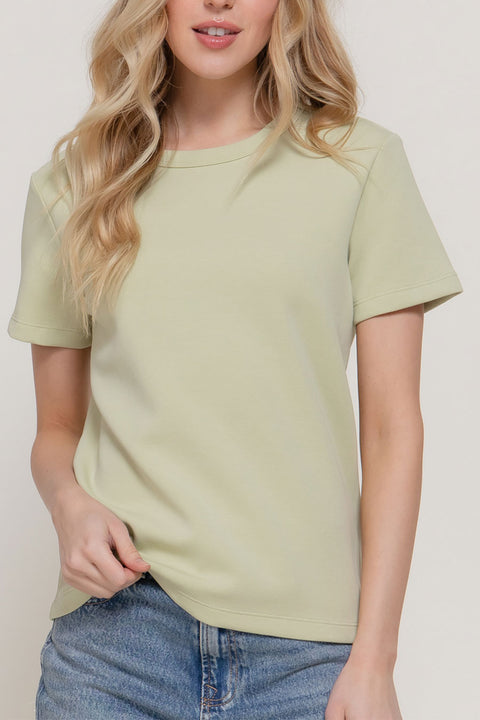 Basic Short Sleeve Round Neck Soft Scuba Knit Top