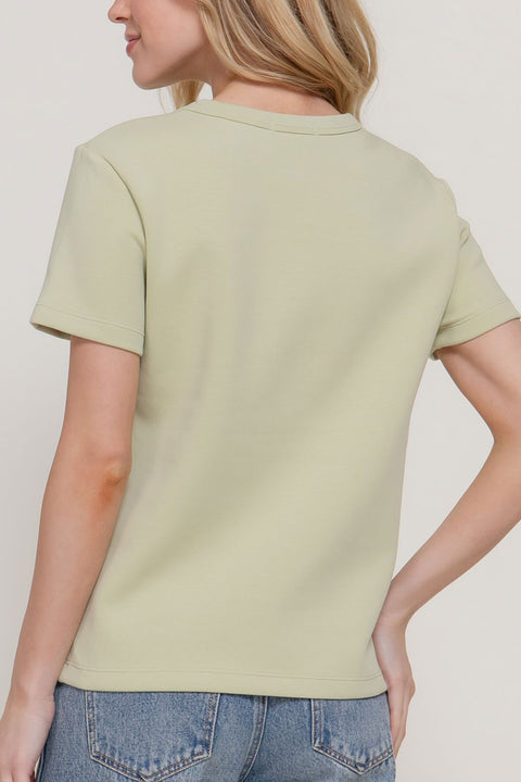 Basic Short Sleeve Round Neck Soft Scuba Knit Top