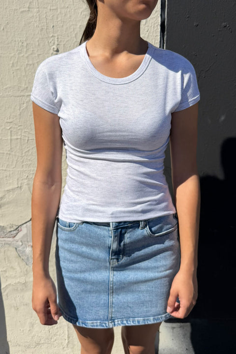 Basic Short Sleeve Crew Neck Fitted Rib Knit Top