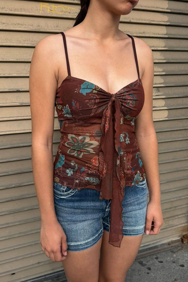 2000s Vintage Floral Mesh Print Sweetheart Neck Cami Top– HyperBees