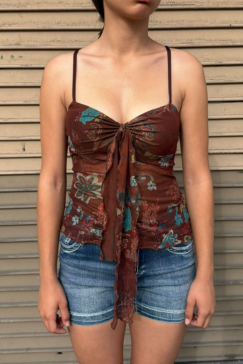 2000s Vintage Floral Mesh Print Sweetheart Neck Cami Top– HyperBees