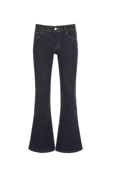 Y2K 2000s Low-Rise Dark Wash Flare Boot Cut Jean with Good Stretch