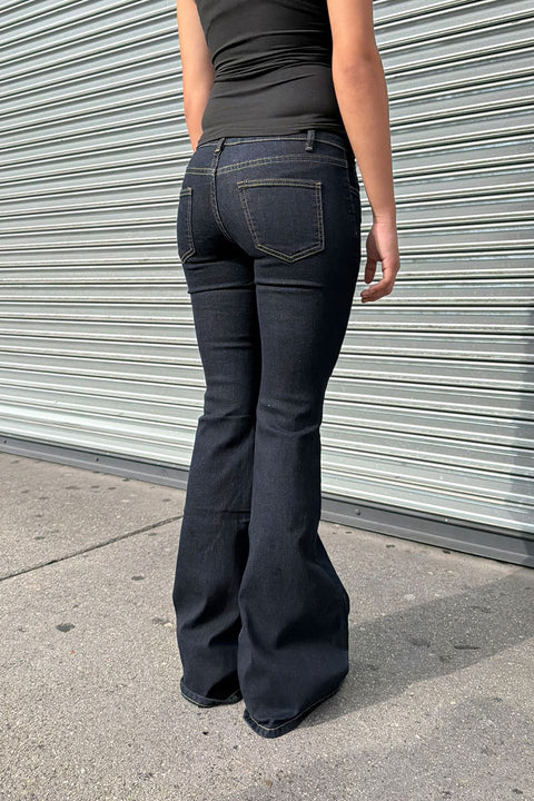 Y2K 2000s Low-Rise Dark Wash Flare Boot Cut Jean with Good Stretch