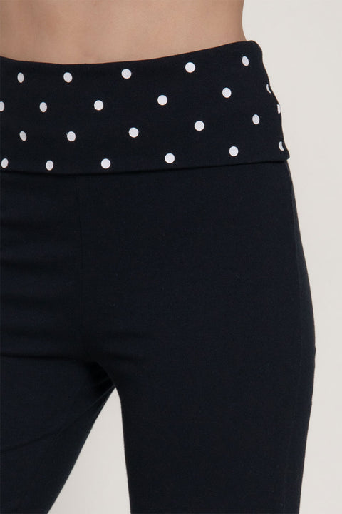 Dot Print Fold Over Waist Band Yoga Flare Pants