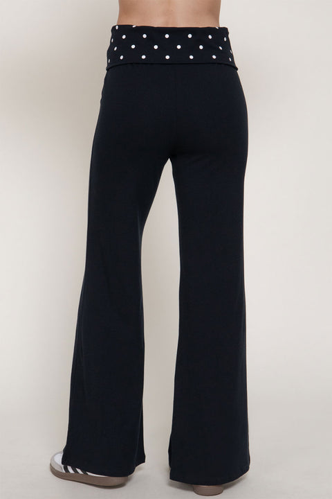 Dot Print Fold Over Waist Band Yoga Flare Pants