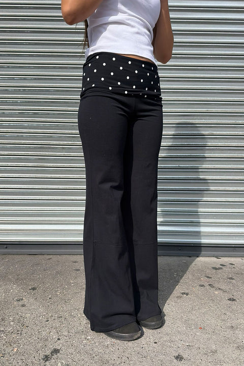 Dot Print Fold Over Waist Band Yoga Flare Pants