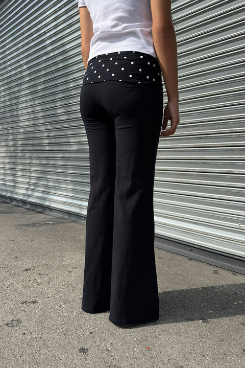 Dot Print Fold Over Waist Band Yoga Flare Pants
